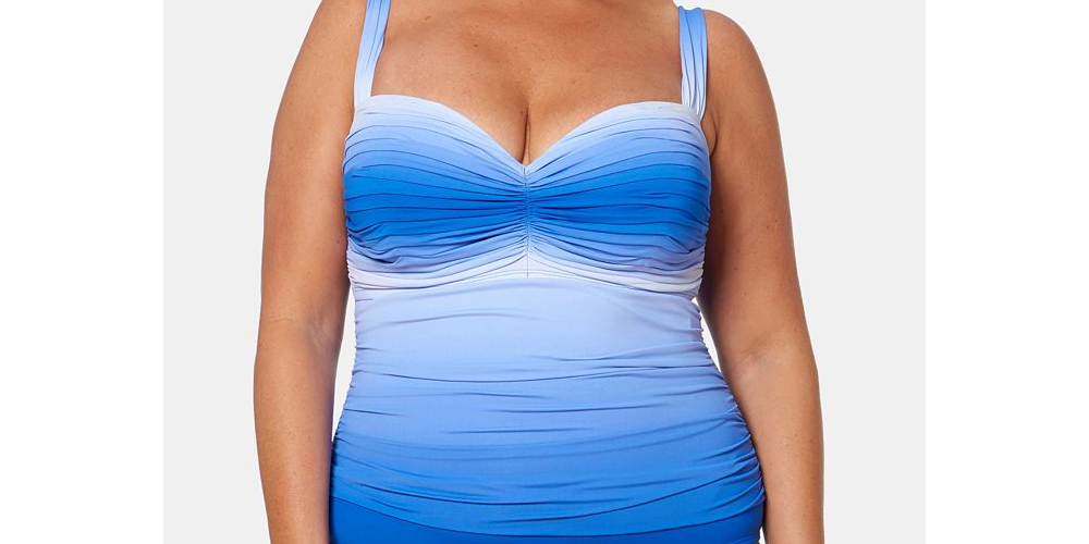 Maiô feminino Bleu By Rod Beattie com decote coração franzido e aro, tamanho 20W, azul