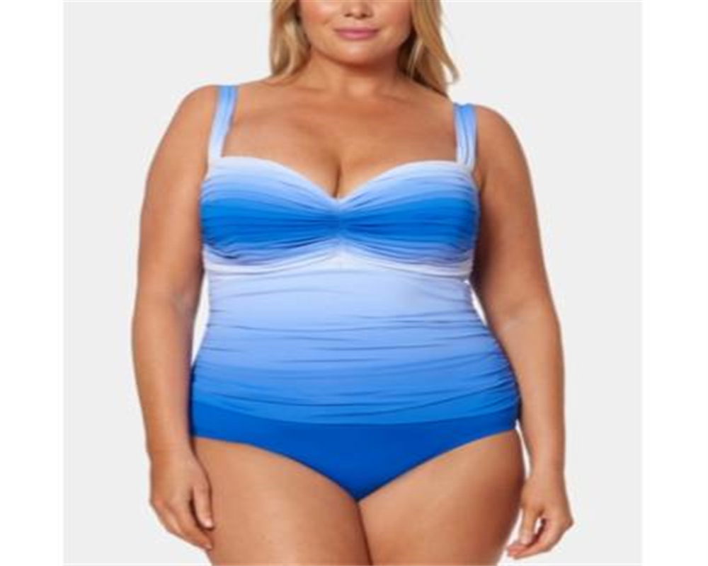 Maiô feminino Bleu By Rod Beattie com decote coração franzido e aro, tamanho 20W, azul