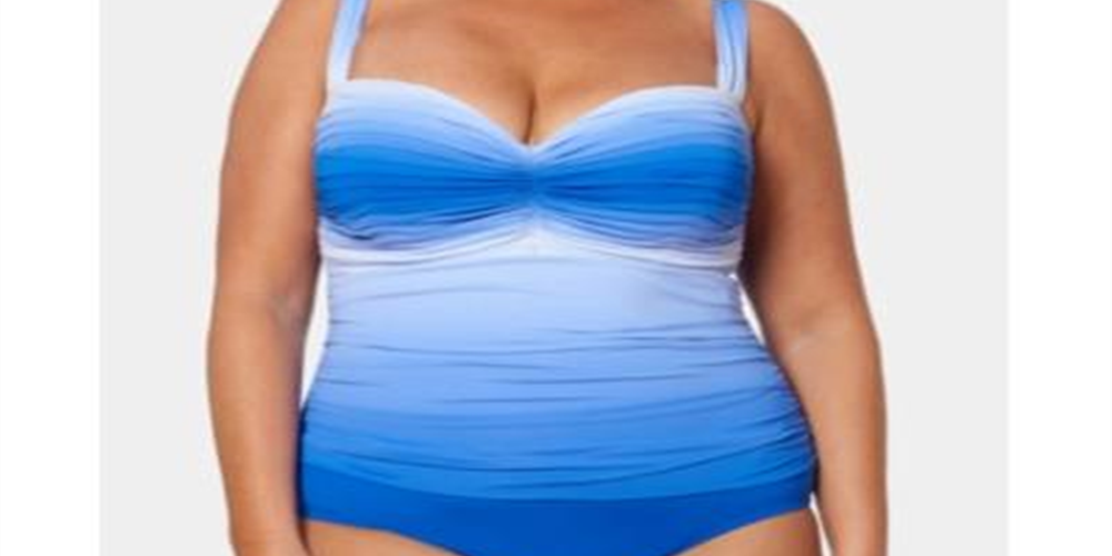 Maiô feminino Bleu By Rod Beattie com decote coração franzido e aro, tamanho 20W, azul