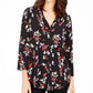 Top feminino estampado com decote em V, preto, tamanho X-S