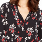 Top feminino estampado com decote em V, preto, tamanho X-S