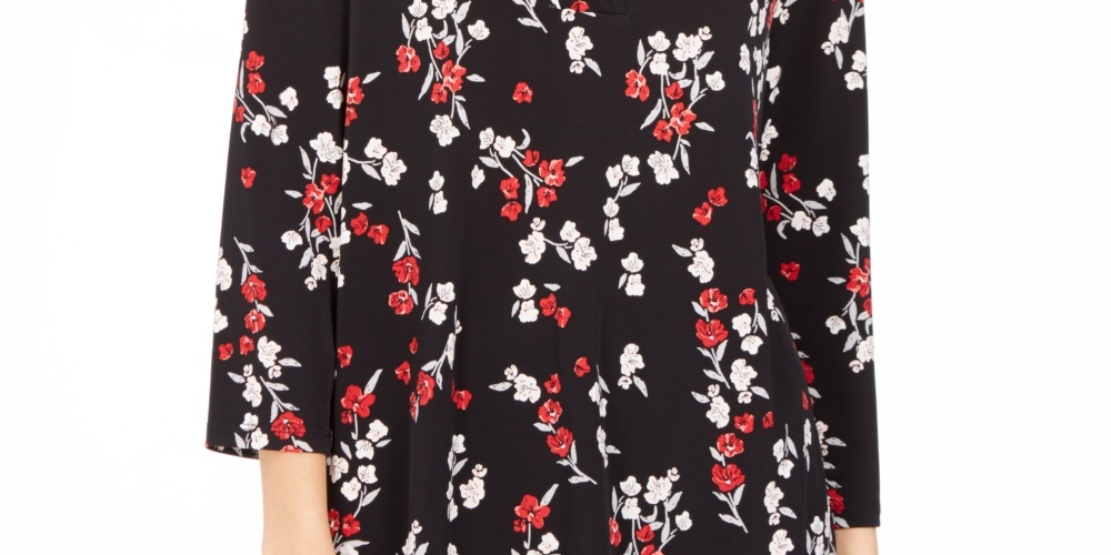 Top feminino estampado com decote em V, preto, tamanho X-S