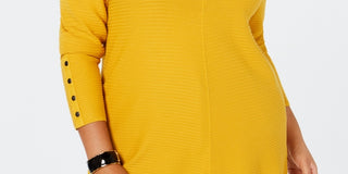 Suéter Alfani Plus Size Feminino com Detalhe de Botão e Canelado Amarelo Tamanho 3X
