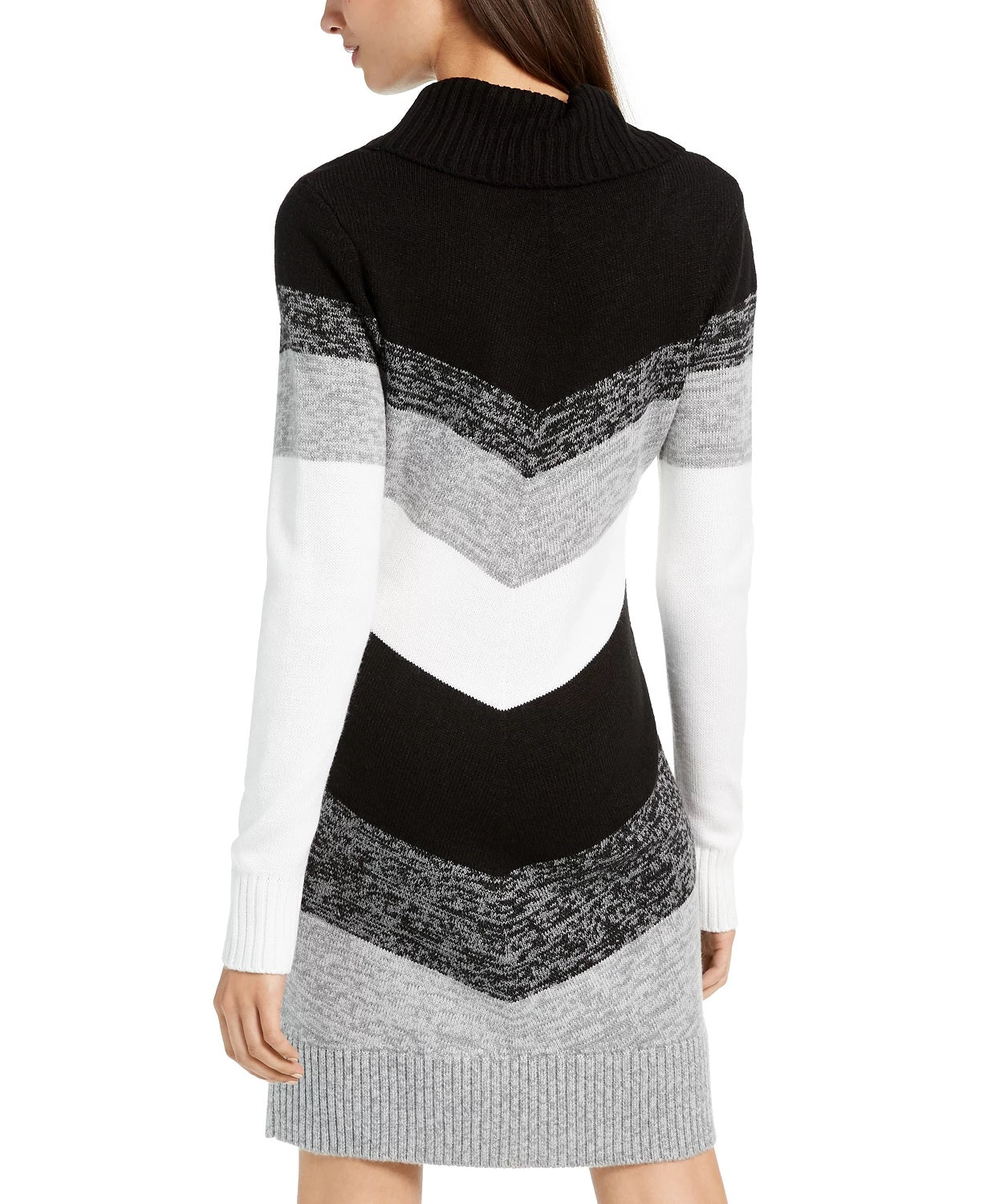 Vestido suéter chevron com gola alta BCX Junior, preto, tamanho grande