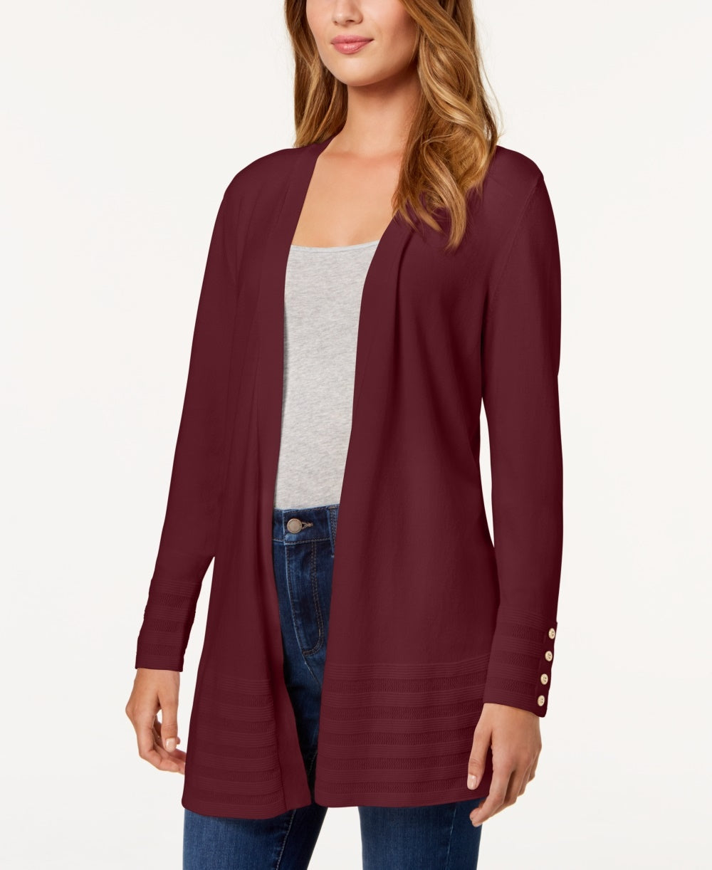 Cardigan feminino vermelho de manga comprida aberto, tamanho pequeno, vinho, Charter Club