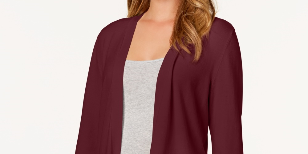 Cardigan feminino vermelho de manga comprida aberto, tamanho pequeno, vinho, Charter Club