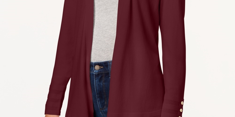 Cardigan feminino vermelho de manga comprida aberto, tamanho pequeno, vinho, Charter Club