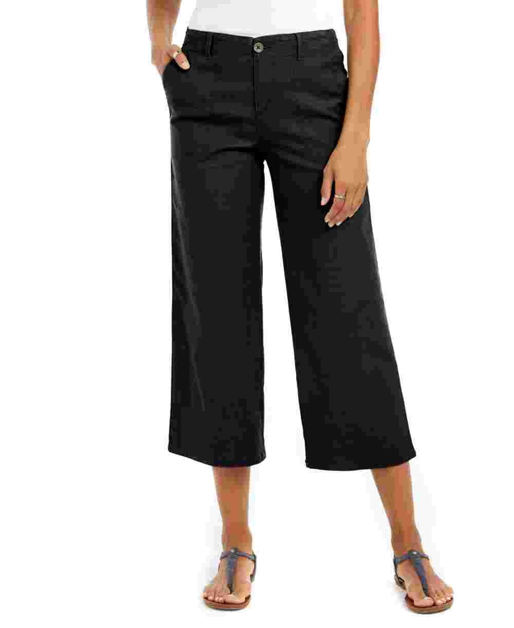 Calça cropped feminina estilo &amp; co, perna larga, preta, tamanho 16