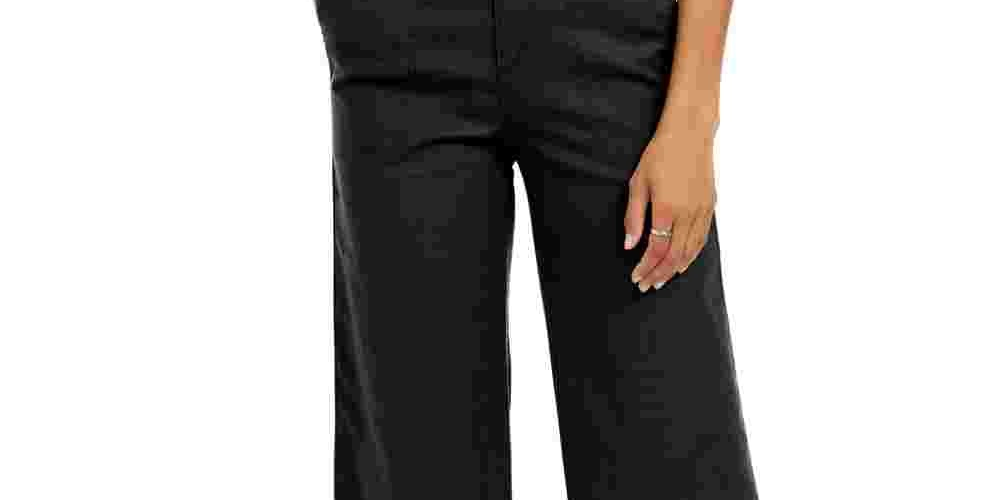 Calça cropped feminina estilo &amp; co, perna larga, preta, tamanho 16