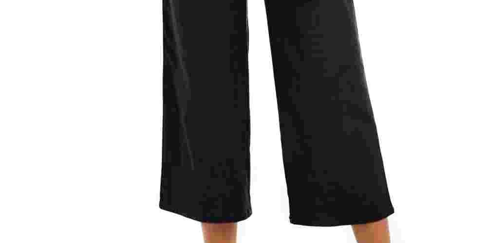 Calça cropped feminina estilo &amp; co, perna larga, preta, tamanho 16