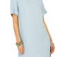 Vestido camiseta jeans com franjas estilo &amp; co feminino azul tamanho pequeno