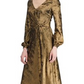 Vestido envelope Ralph Lauren feminino dourado, manga longa, comprimento chá, tamanho 16