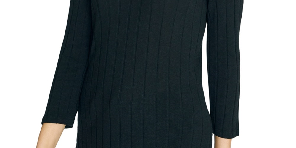 Camiseta feminina Sanctuary Ruby canelada, manga comprida, mistura de algodão, preta, tamanho extragrande