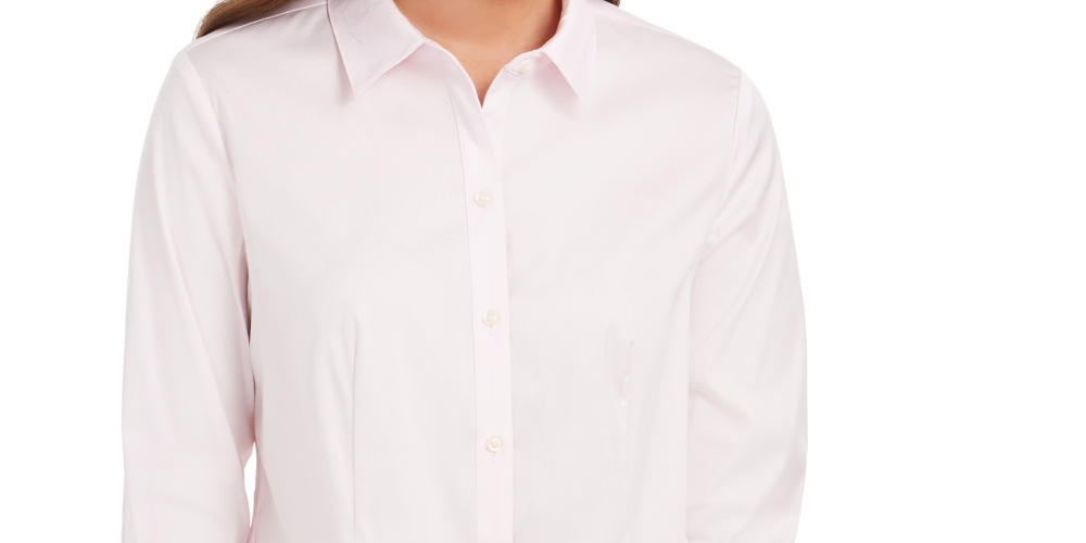 Camisa feminina Charter Club com botões e tecido rosa, tamanho 16 Petite