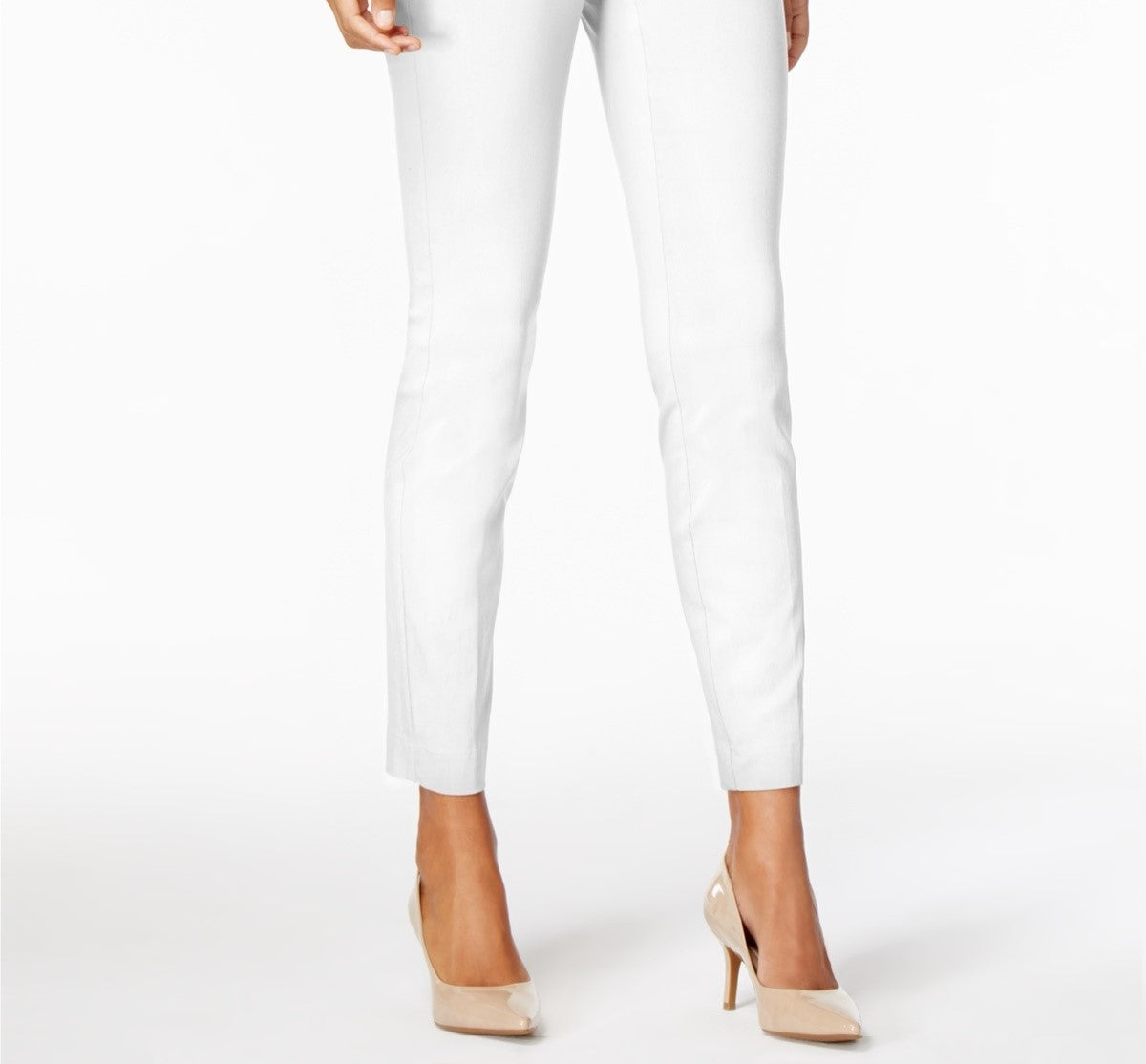 Calça skinny Alfani feminina com controle de barriga, comprimento regular, curta e longa, branca, tamanho 12