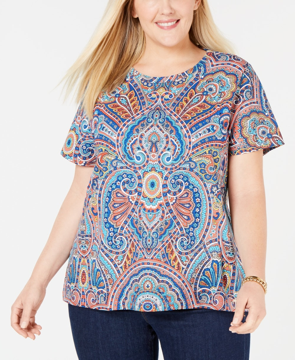 Camiseta feminina plus size com estampa paisley Tommy Hilfiger vermelha tamanho 2X