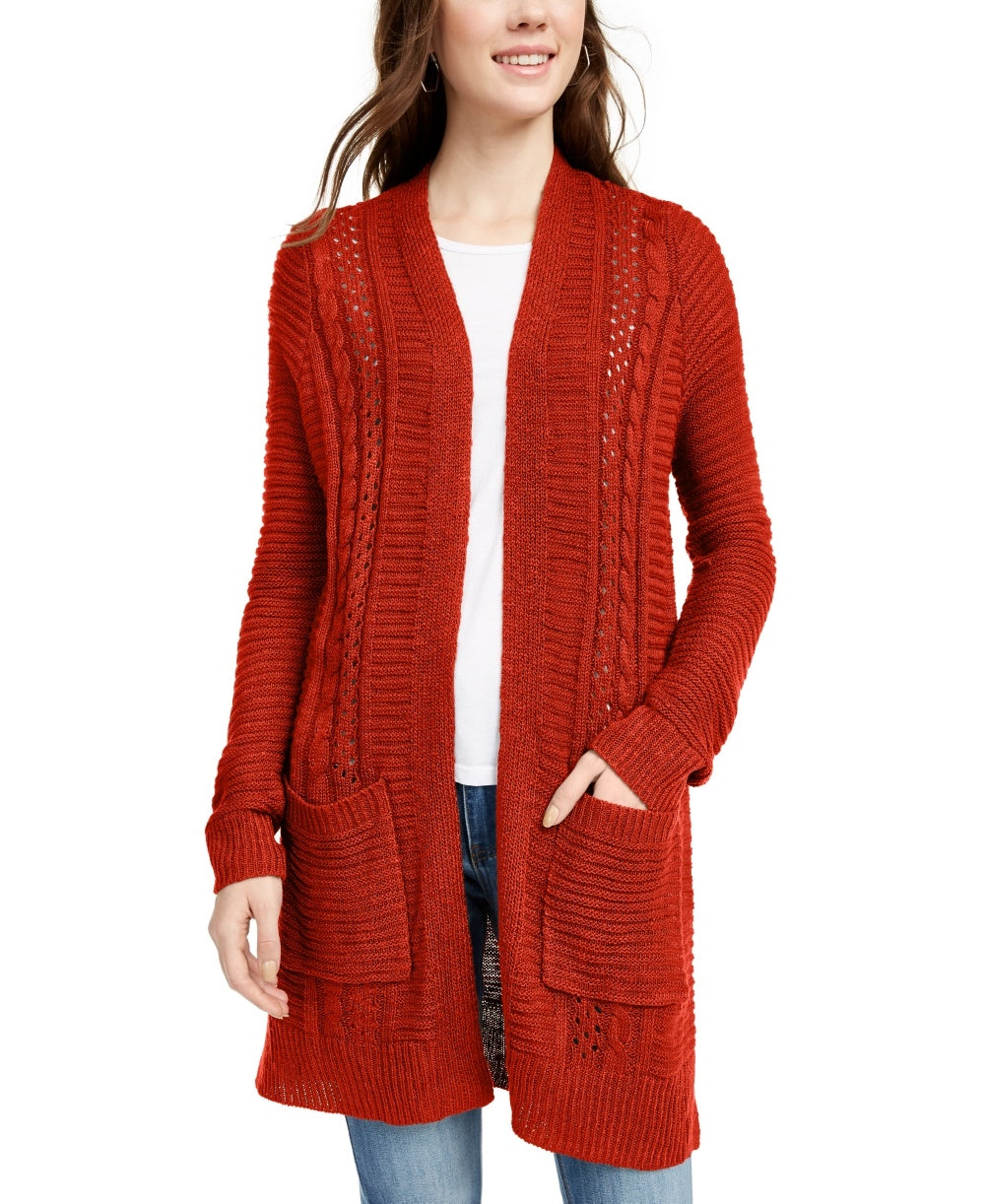 Cardigan longo com ilhós Pink Rose Juniors, tamanho médio, vermelho