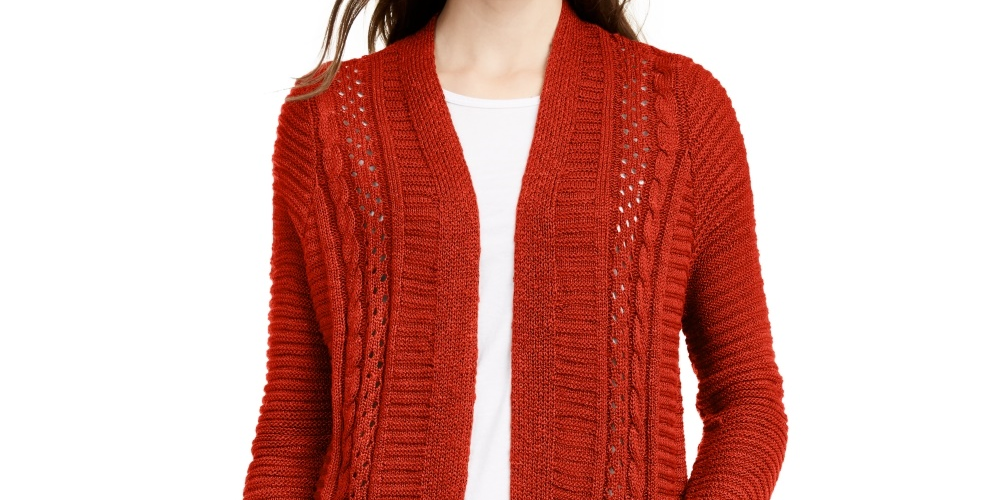 Cardigan longo com ilhós Pink Rose Juniors, tamanho médio, vermelho