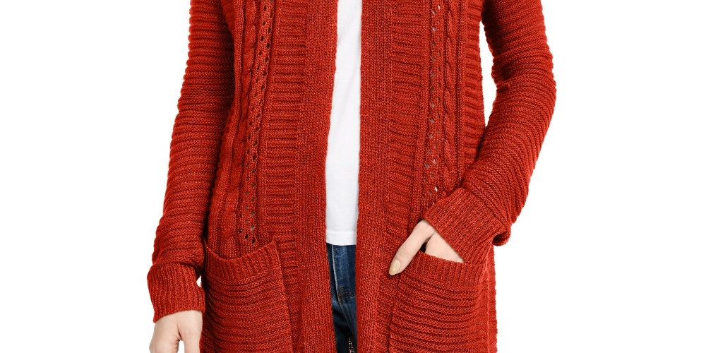 Cardigan longo com ilhós Pink Rose Juniors, tamanho médio, vermelho