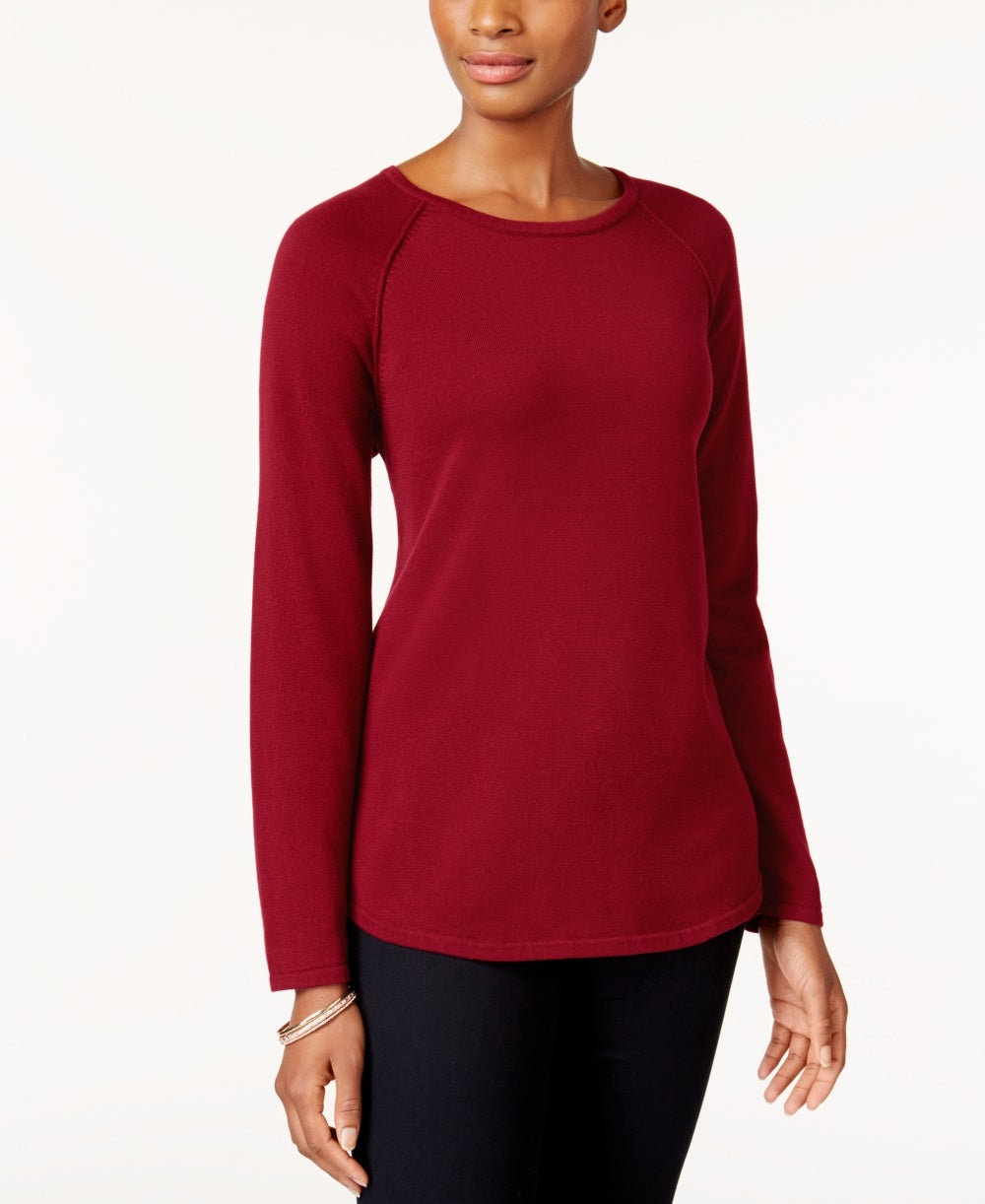 Karen Scott Suéter Feminino de Algodão Vermelho Brilhante Tamanho Grande