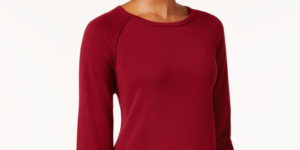 Karen Scott Suéter Feminino de Algodão Vermelho Brilhante Tamanho Grande