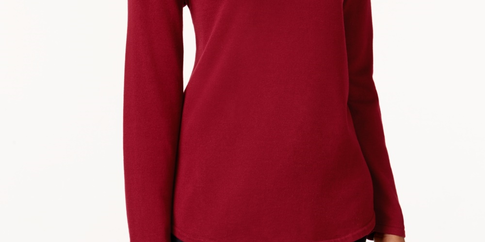 Karen Scott Suéter Feminino de Algodão Vermelho Brilhante Tamanho Grande