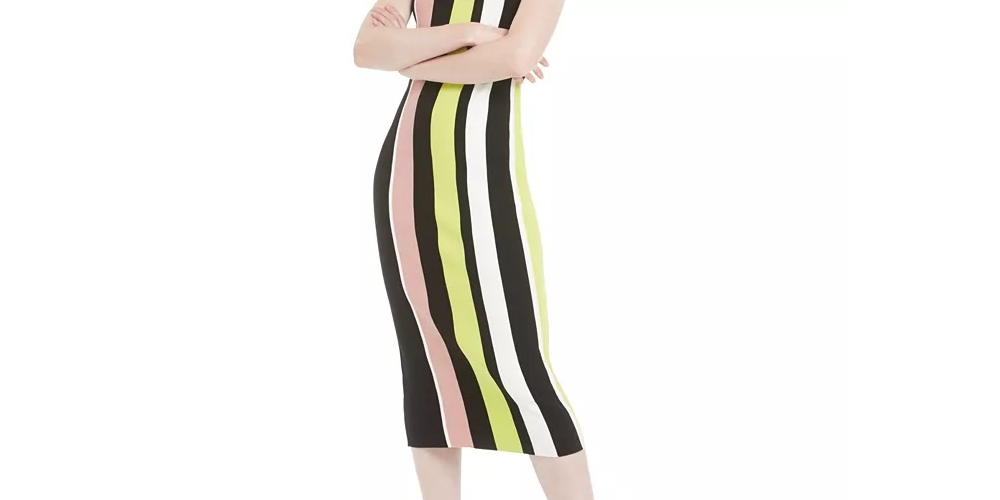 Vestido de festa feminino Bar III, sem mangas, com estampa de blocos de cores, gola alta abaixo do joelho, tamanho médio, preto