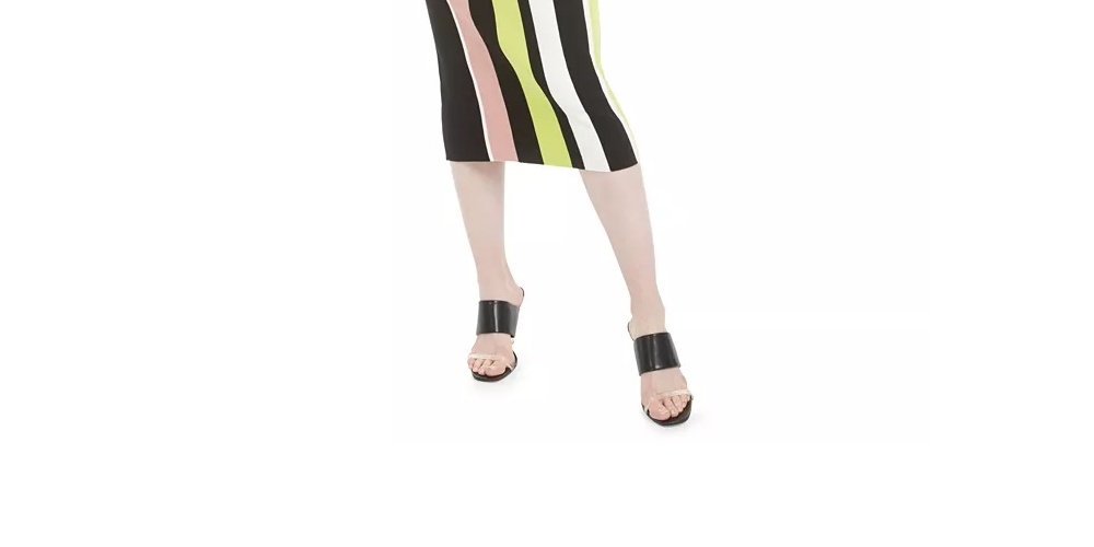 Vestido de festa feminino Bar III, sem mangas, com estampa de blocos de cores, gola alta abaixo do joelho, tamanho médio, preto