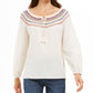 Blusa de algodão com decote smock bordado Petite Style &amp; Co, branca, tamanho PXL