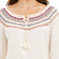 Blusa de algodão com decote smock bordado Petite Style &amp; Co, branca, tamanho PXL