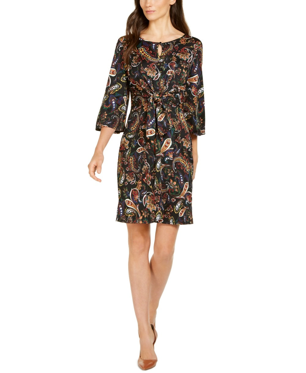 Vestido envelope falso estampado feminino NY Collection, preto, tamanho pequeno, extragrande
