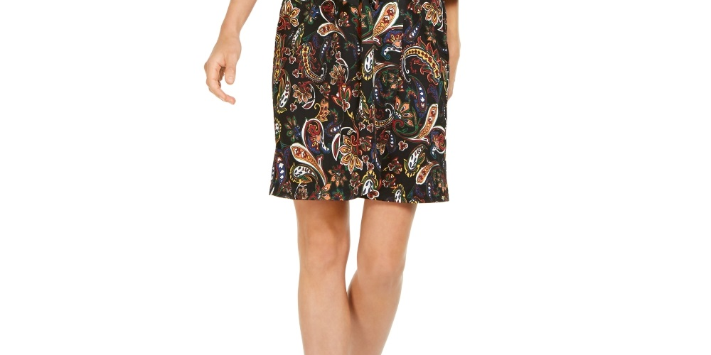 Vestido envelope falso estampado feminino NY Collection, preto, tamanho pequeno, extragrande