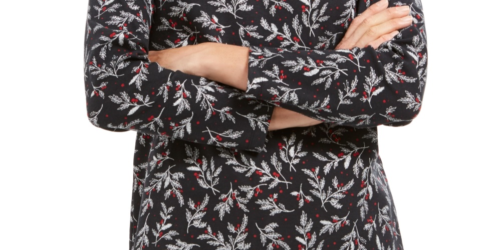 Blusa feminina Karen Scott com estampa de gola alta, preta, tamanho extragrande