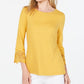 Top feminino Charter Club Petite de algodão com acabamento em renda, tamanho dourado, pequeno, extragrande