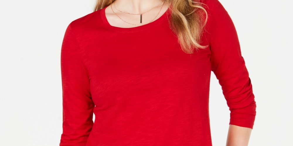 Top feminino pequeno com decote redondo, vermelho, PL, da Style &amp; Co.