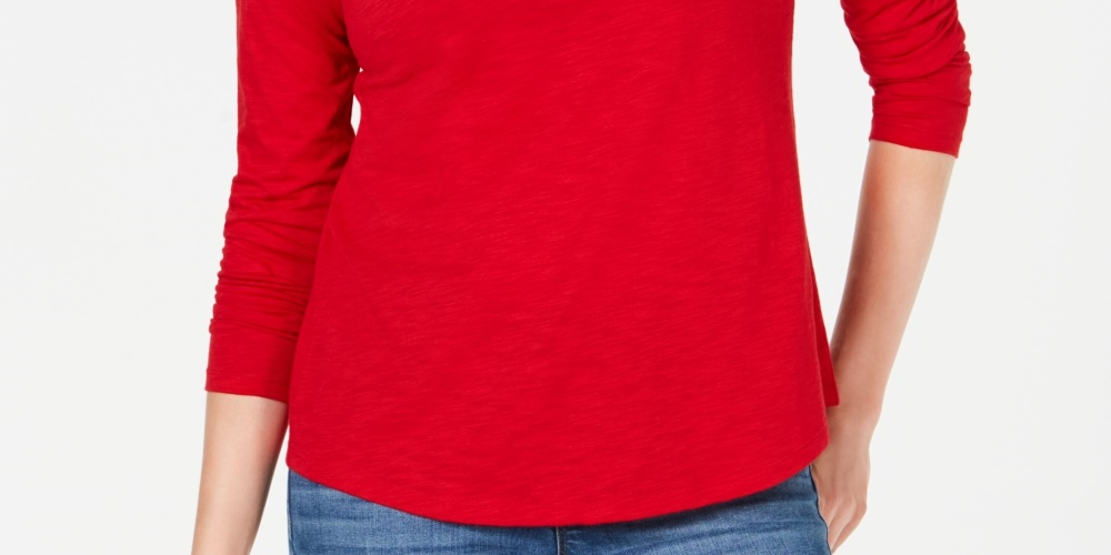 Top feminino pequeno com decote redondo, vermelho, PL, da Style &amp; Co.