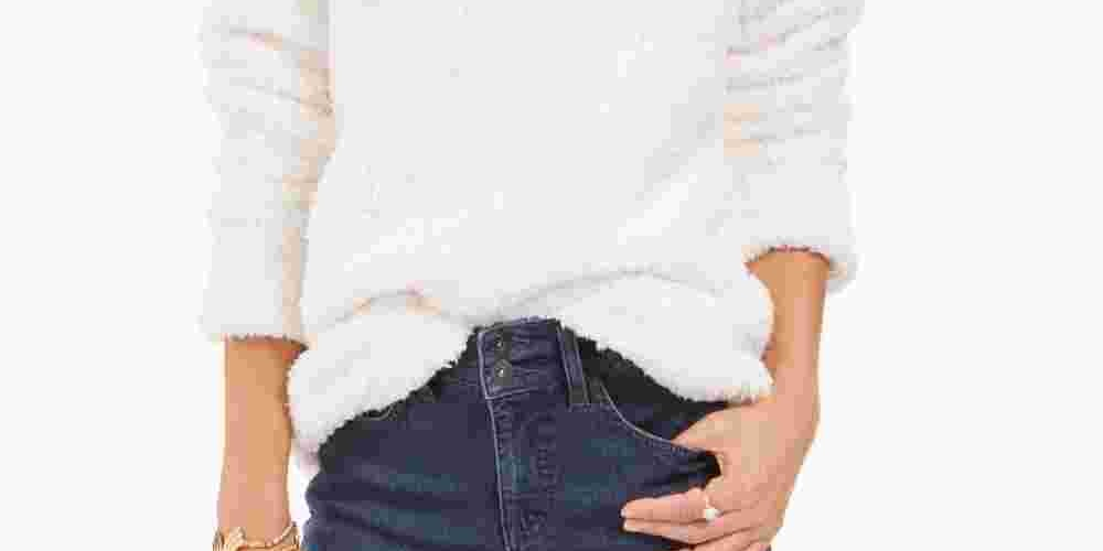 Suéter feminino estilo &amp; co, gola alta, imitação de sherpa, tamanho pequeno, branco, tamanho grande