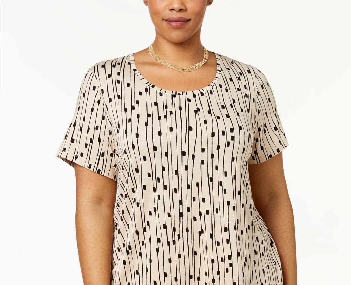 JM Collection Top estampado plus size feminino bege tamanho 0X