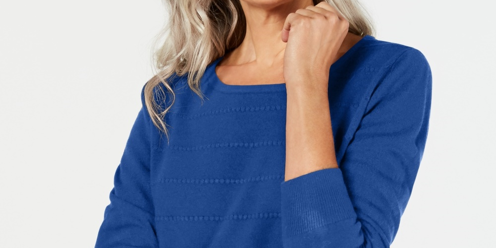 Karen Scott Suéter Feminino Petite Ottoman-Stitch Azul Marinho Tamanho PM