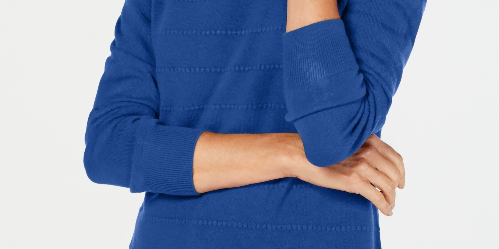 Karen Scott Suéter Feminino Petite Ottoman-Stitch Azul Marinho Tamanho PM