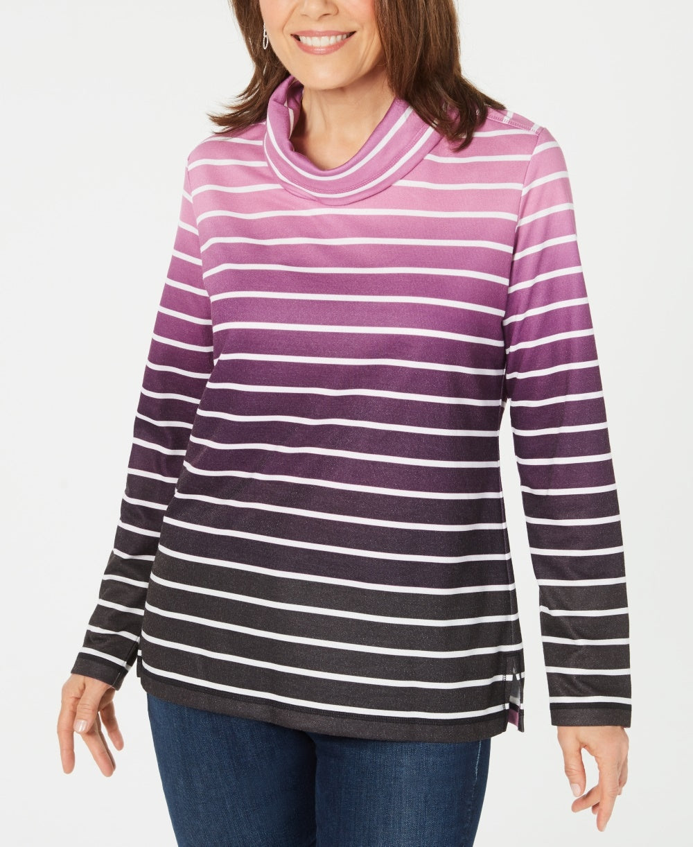Karen Scott Sport Ombre Listrado Gola Alta Top Feminino Vermelho Tamanho X-G