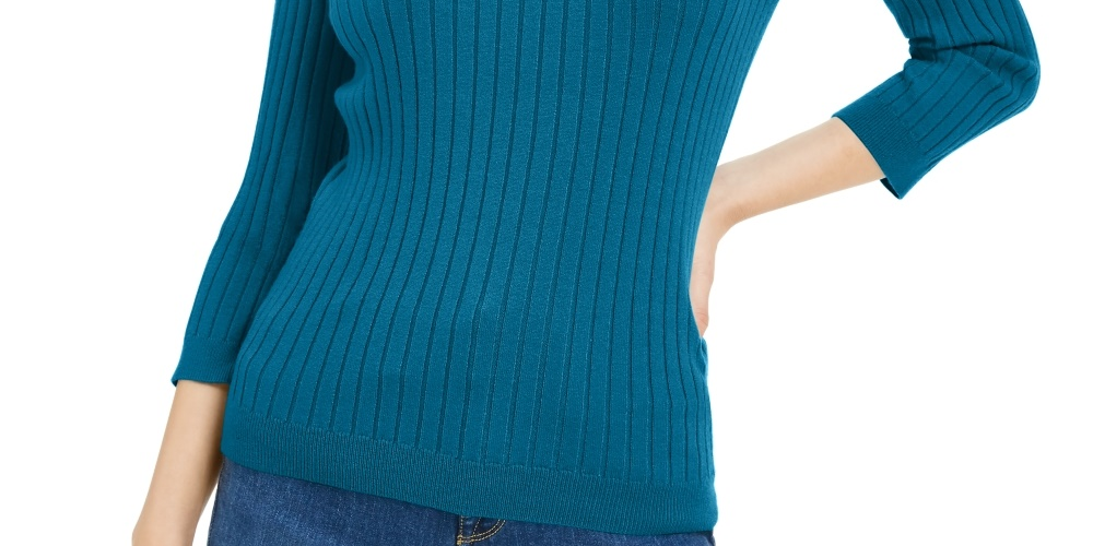 Suéter feminino Maison Jules com gola redonda canelada, verde, tamanho XXG