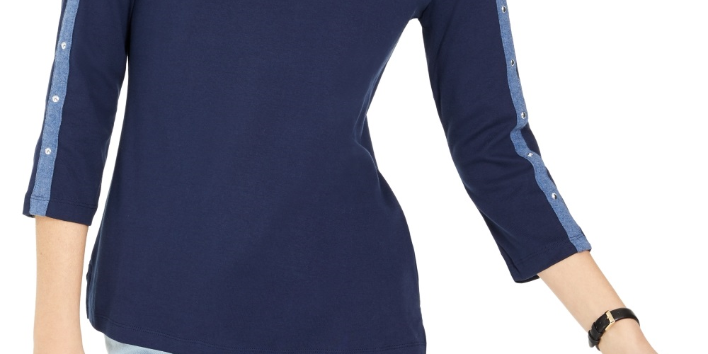 Karen Scott Blusa Feminina Manga 3/4 Azul Tamanho P