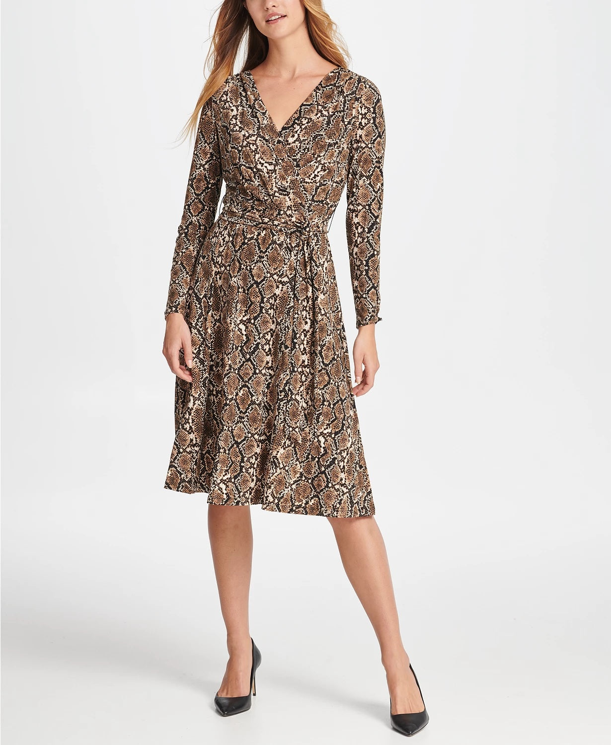 Vestido envelope feminino DKNY Python Jersey marrom tamanho 10