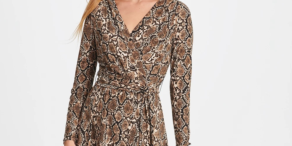 Vestido envelope feminino DKNY Python Jersey marrom tamanho 10