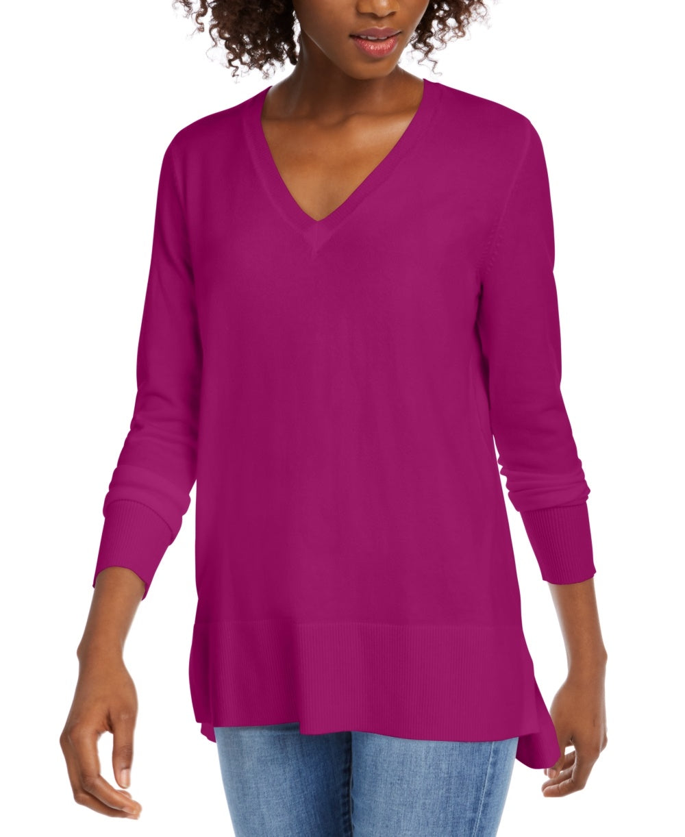 Suéter feminino Maison Jules com decote em V, rosa, tamanho extrapequeno