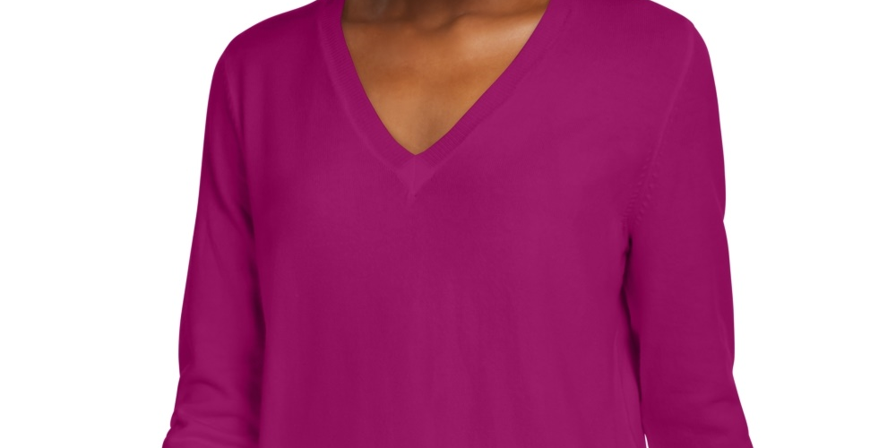 Suéter feminino Maison Jules com decote em V, rosa, tamanho extrapequeno