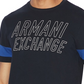 Camiseta masculina Ax Armani Exchange Varsity Stencil Ax Logo com manga listrada, azul, tamanho pequeno