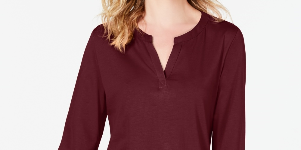 Charter Club Top utilitário feminino de algodão com decote aberto, vinho, tamanho XXG