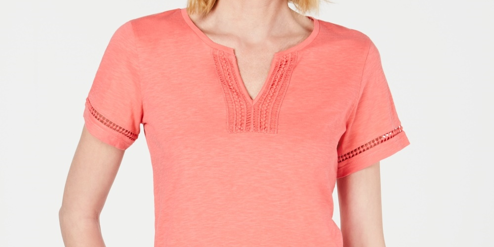 Blusa feminina Charter Club de algodão com decote aberto, rosa, tamanho grande